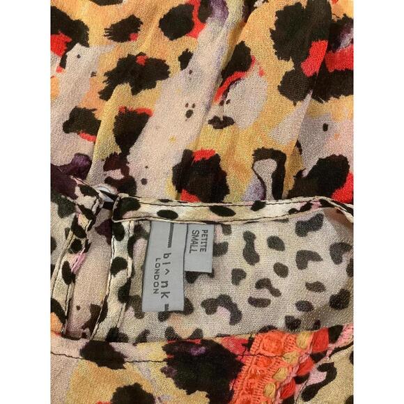 bl^nk London Animal Leopard Print Sheer Boho Embroidered Long Sleeve Blouse Top - Picture 5 of 5